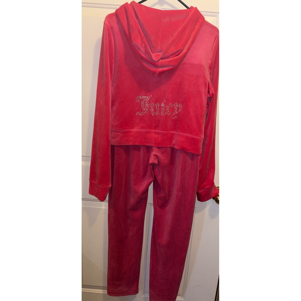 Y2K Juicy Couture Hot Pink Velour Tracksuit Set Rhinestone Logo L/XL